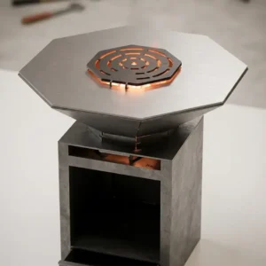 Brasero hexagonal en acier corten sur mesure — Fabrication artisanale en Belgique
