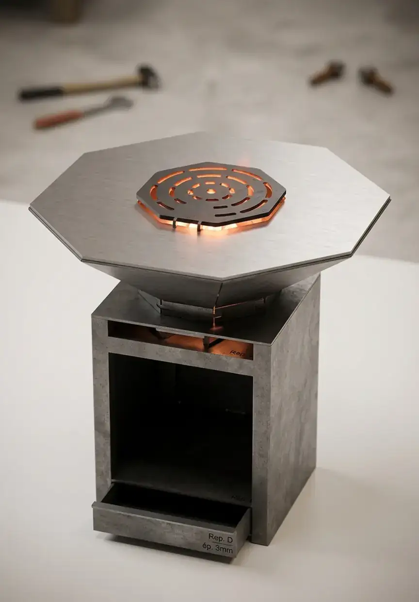 brasero hexagonal acier sur mesure Belgique